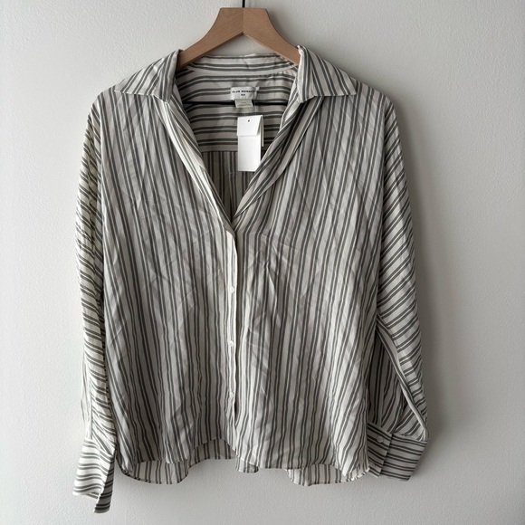 Club Monaco SIGNATURE SILK DOLMAN BUTTON-UP SHIRT IN WHITE PRINTED MULTI Sz L - Picture 4 of 8